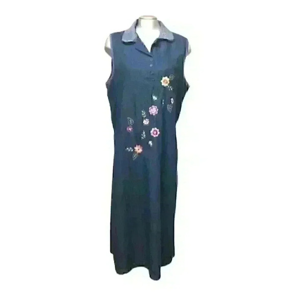 Chambray Maxi Dresses & Skirts - Chambray Dress Embroidered Sleeveless